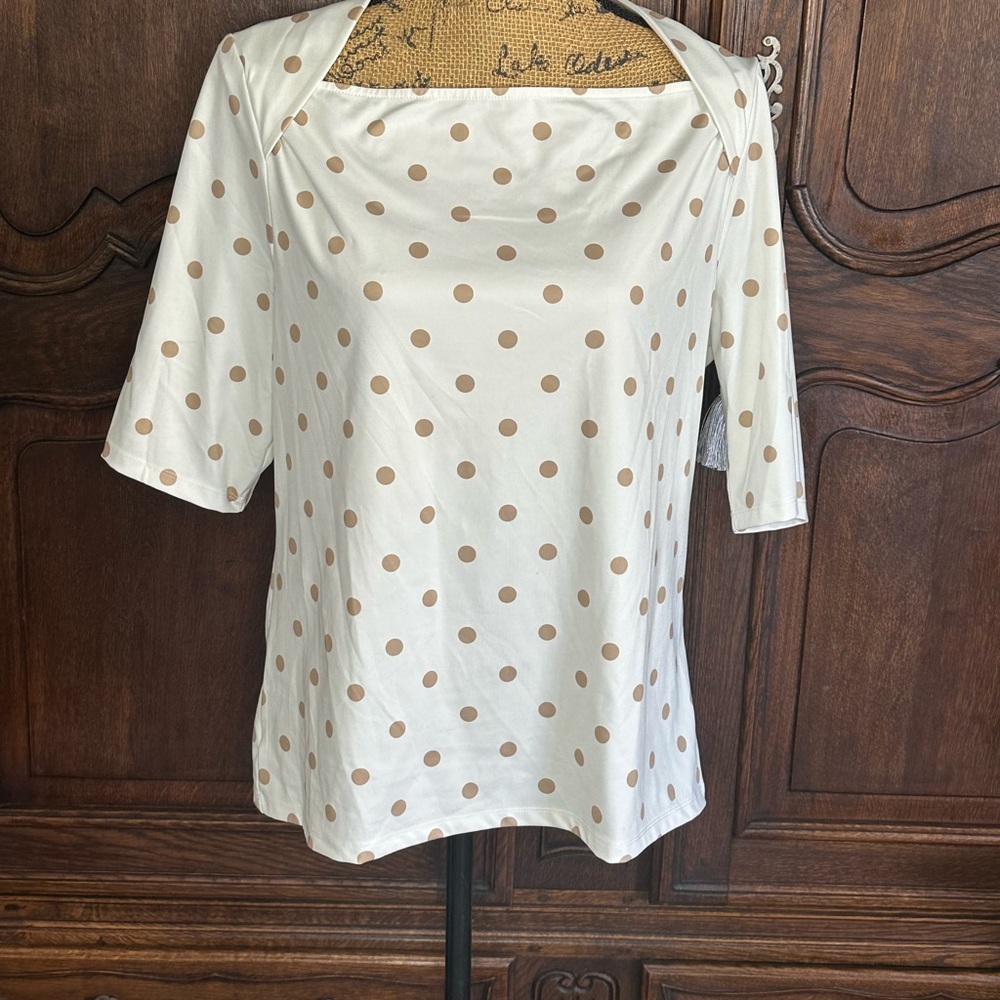 Ann Taylor Cream 3/4 Sleeve Blouse with Polka Dots
